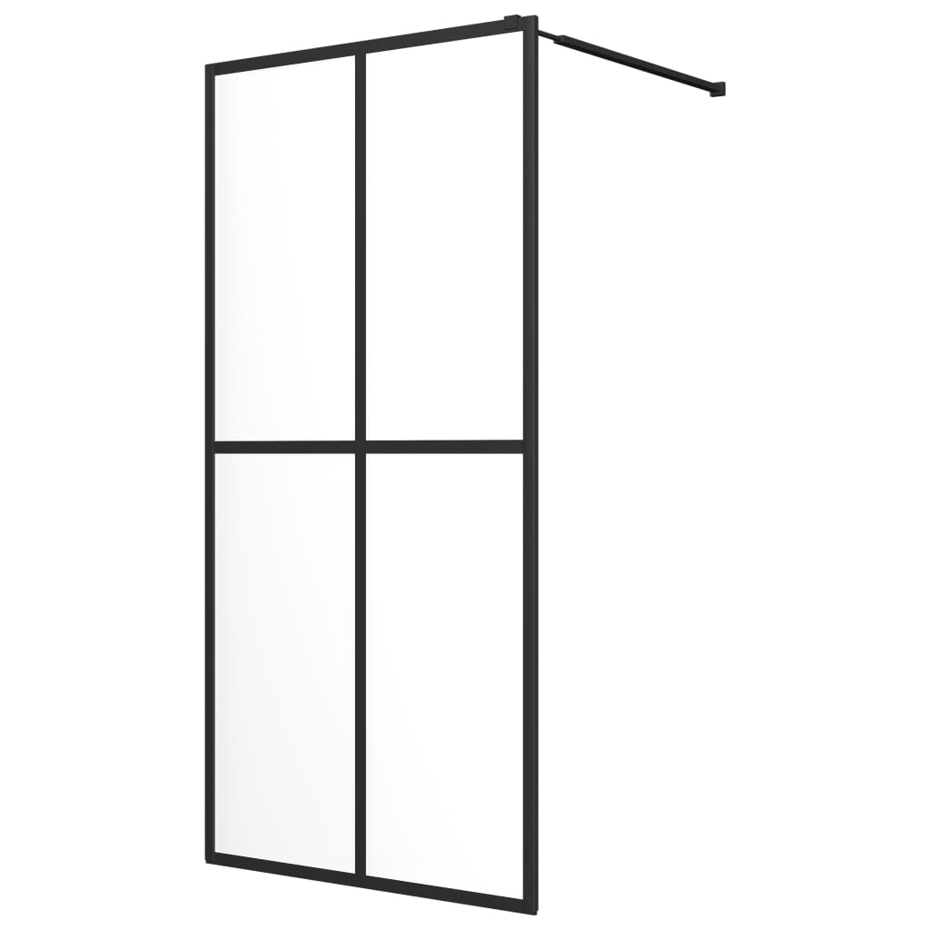 Walk-in Shower Wall with Shelf Black 90x195 cm ESG Glass&Aluminium