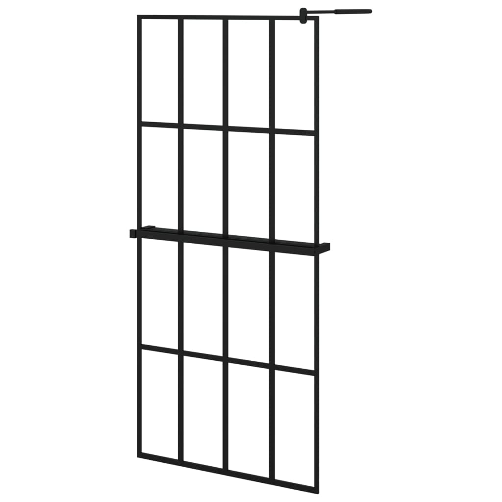 Walk-in Shower Wall with Shelf Black 90x195 cm ESG Glass&Aluminium