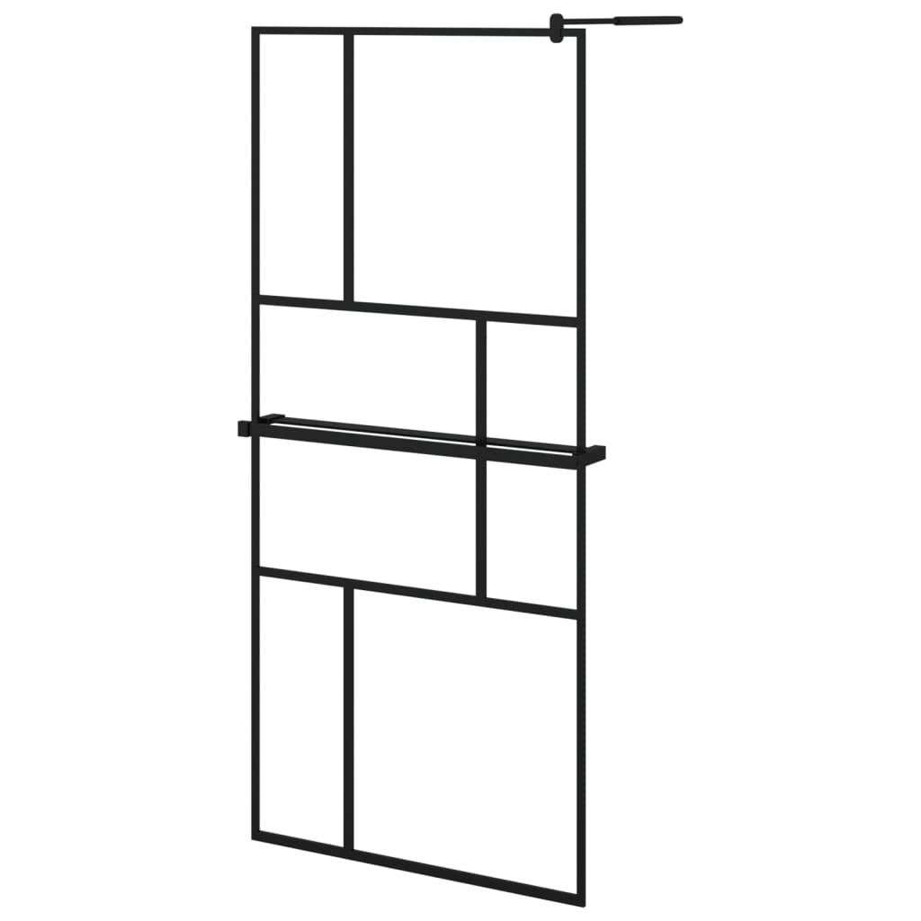 Walk-in Shower Wall with Shelf Black 90x195 cm ESG Glass&Aluminium