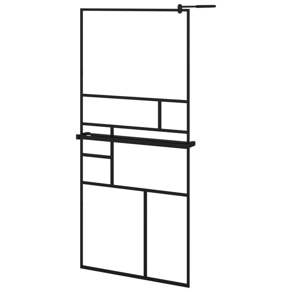 Walk-in Shower Wall with Shelf Black 90x195 cm ESG Glass&Aluminium