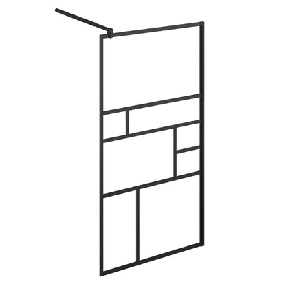 Walk-in Shower Wall with Shelf Black 90x195 cm ESG Glass&Aluminium