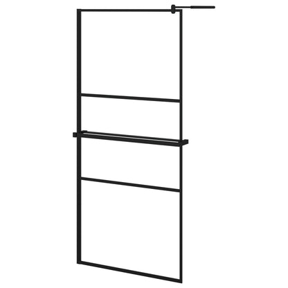 Walk-in Shower Wall with Shelf Black 90x195 cm ESG Glass&Aluminium