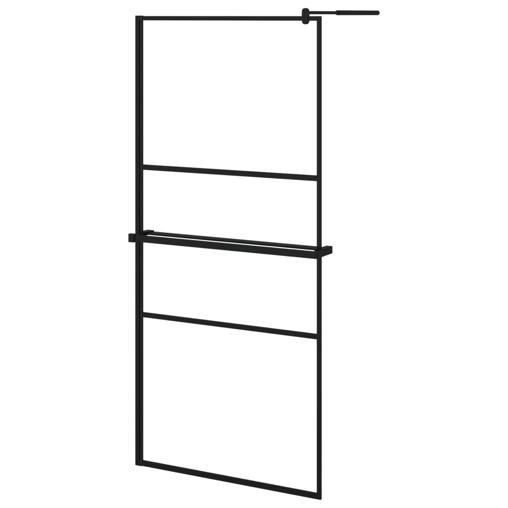 Walk-in Shower Wall with Shelf Black 90x195 cm ESG Glass&Aluminium