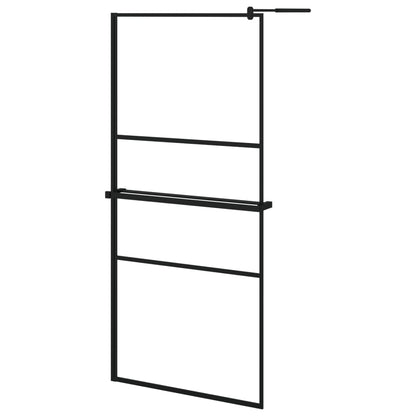 Walk-in Shower Wall with Shelf Black 90x195 cm ESG Glass&Aluminium