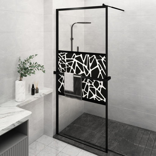 Walk-in Shower Wall with Shelf Black 90x195 cm ESG Glass&Aluminium