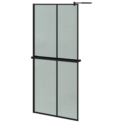 Walk-in Shower Wall with Shelf Black 90x195 cm ESG Glass&Aluminium