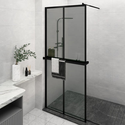 Walk-in Shower Wall with Shelf Black 90x195 cm ESG Glass&Aluminium