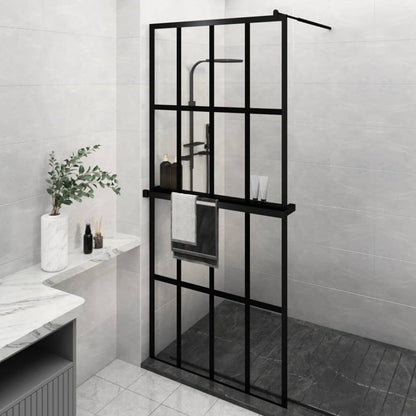 Walk-in Shower Wall with Shelf Black 100x195 cm ESG Glass&Aluminium