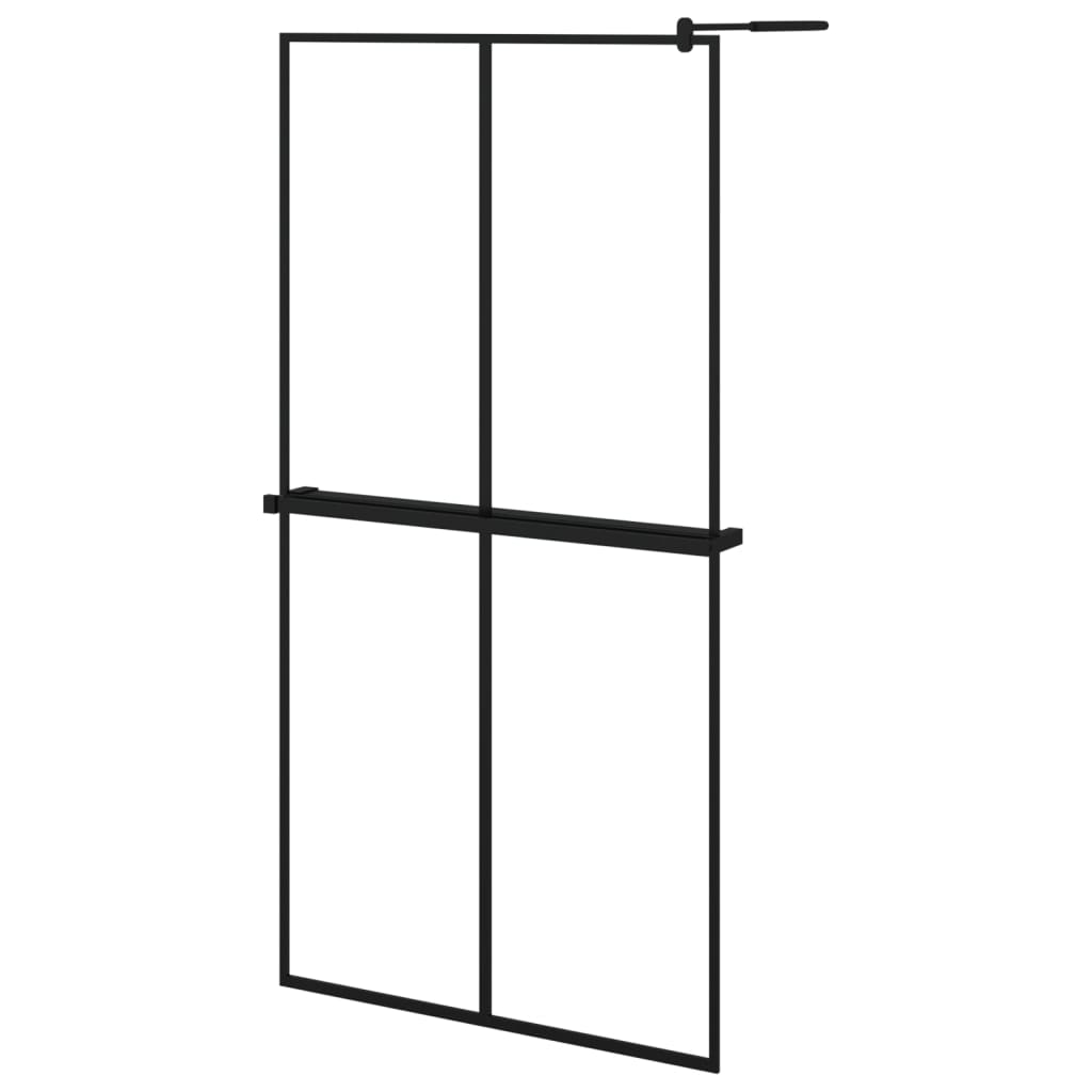 Walk-in Shower Wall with Shelf Black 100x195 cm ESG Glass&Aluminium