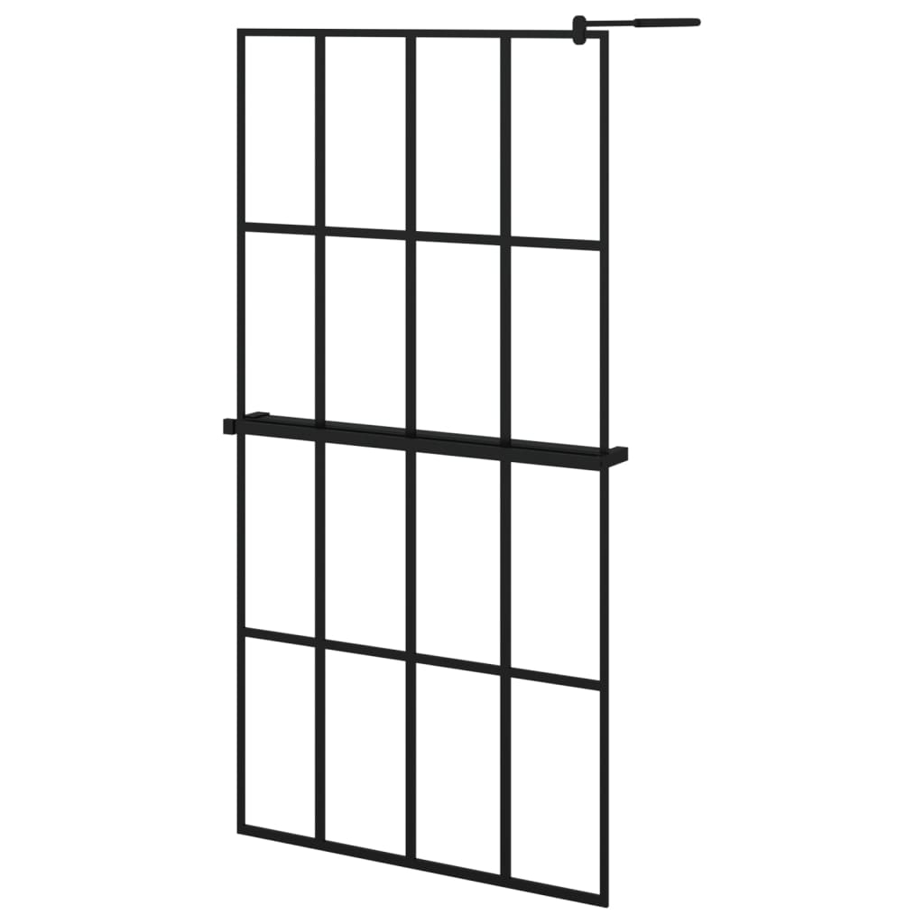 Walk-in Shower Wall with Shelf Black 100x195 cm ESG Glass&Aluminium