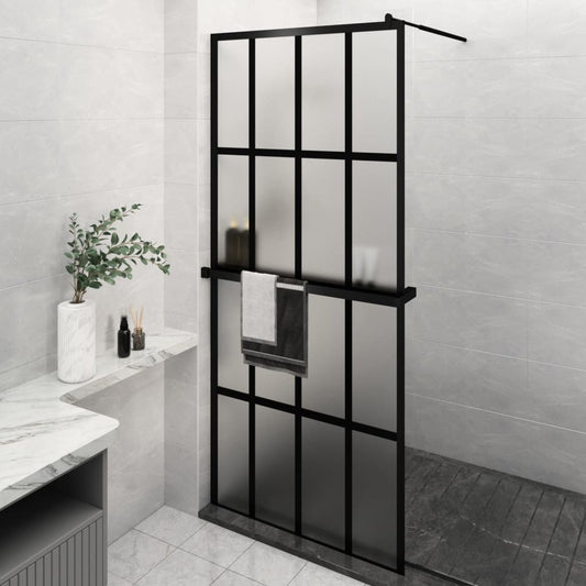 Walk-in Shower Wall with Shelf Black 100x195 cm ESG Glass&Aluminium