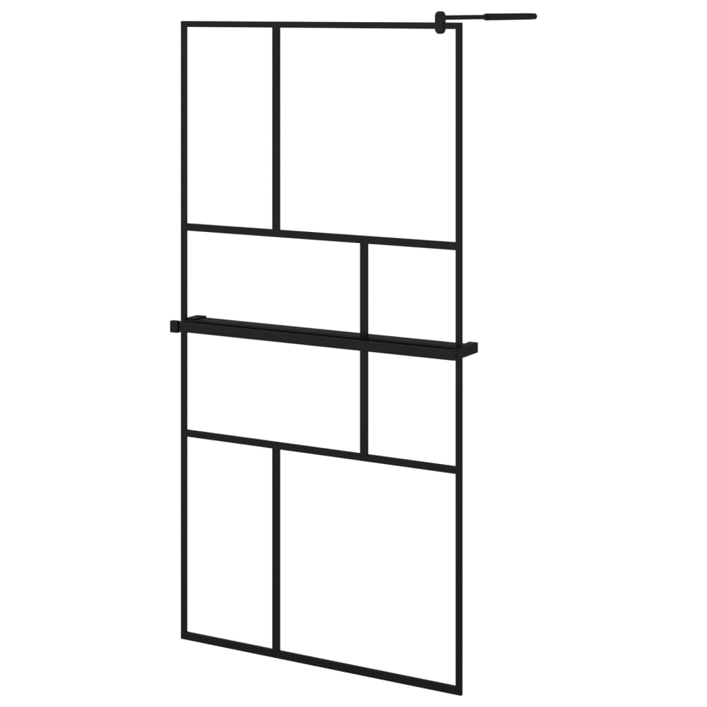 Walk-in Shower Wall with Shelf Black 100x195 cm ESG Glass&Aluminium