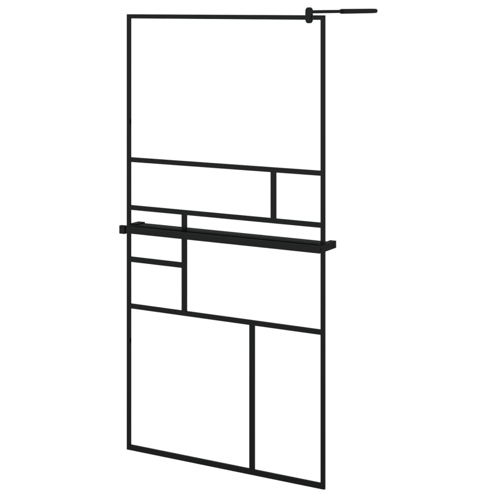 Walk-in Shower Wall with Shelf Black 100x195 cm ESG Glass&Aluminium