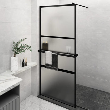 Walk-in Shower Wall with Shelf Black 100x195 cm ESG Glass&Aluminium