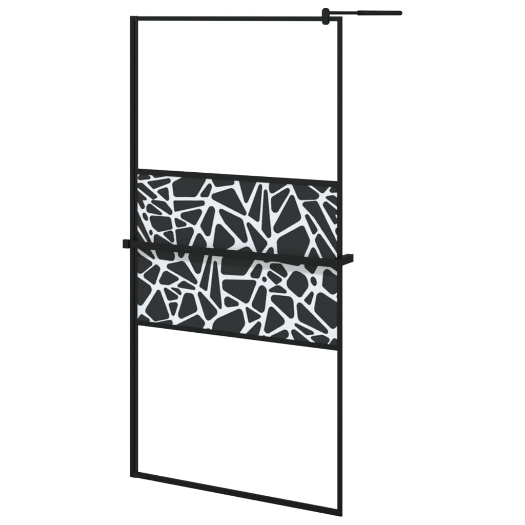 Walk-in Shower Wall with Shelf Black 100x195 cm ESG Glass&Aluminium