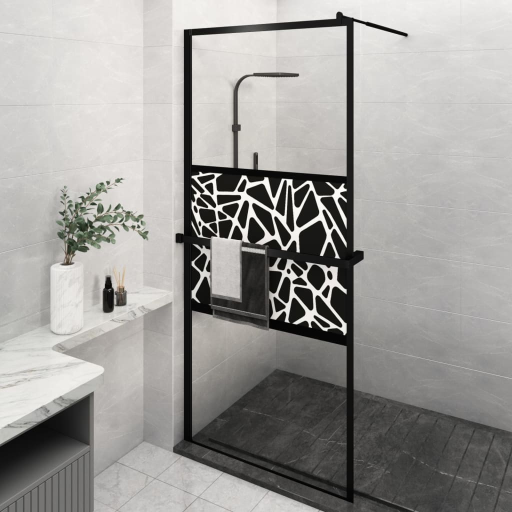 Walk-in Shower Wall with Shelf Black 100x195 cm ESG Glass&Aluminium