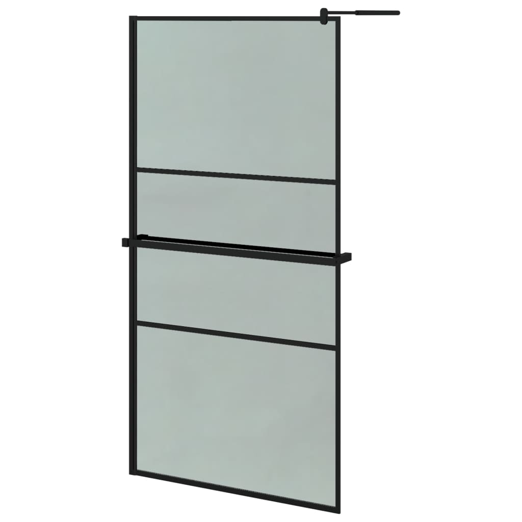 Walk-in Shower Wall with Shelf Black 100x195 cm ESG Glass&Aluminium