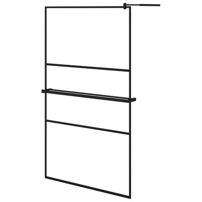 Walk-in Shower Wall with Shelf Black 115x195 cm ESG Glass&Aluminium