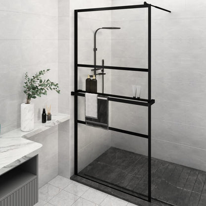 Walk-in Shower Wall with Shelf Black 115x195 cm ESG Glass&Aluminium