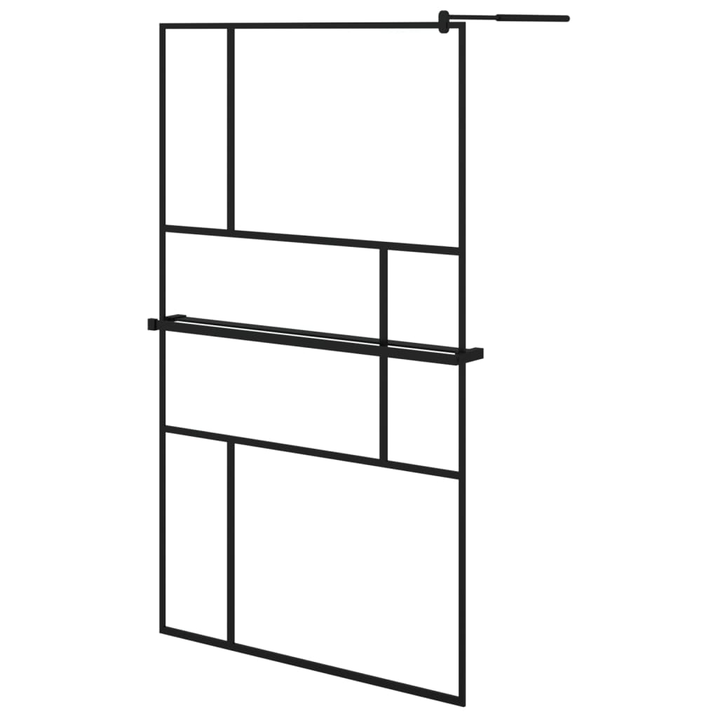 Walk-in Shower Wall with Shelf Black 115x195 cm ESG Glass&Aluminium