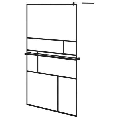 Walk-in Shower Wall with Shelf Black 115x195 cm ESG Glass&Aluminium