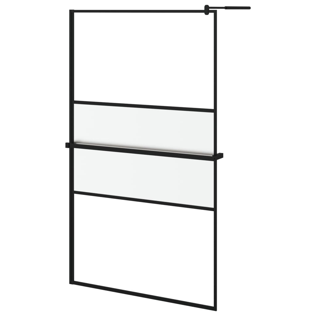 Walk-in Shower Wall with Shelf Black 115x195 cm ESG Glass&Aluminium