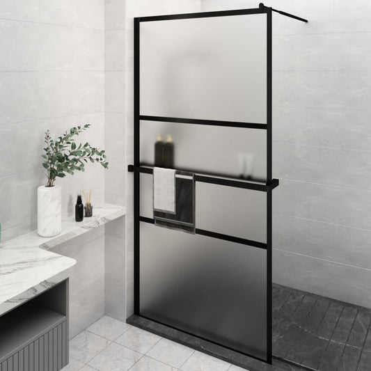 Walk-in Shower Wall with Shelf Black 115x195 cm ESG Glass&Aluminium