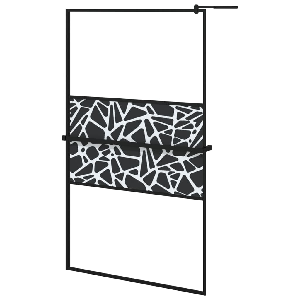 Walk-in Shower Wall with Shelf Black 115x195 cm ESG Glass&Aluminium