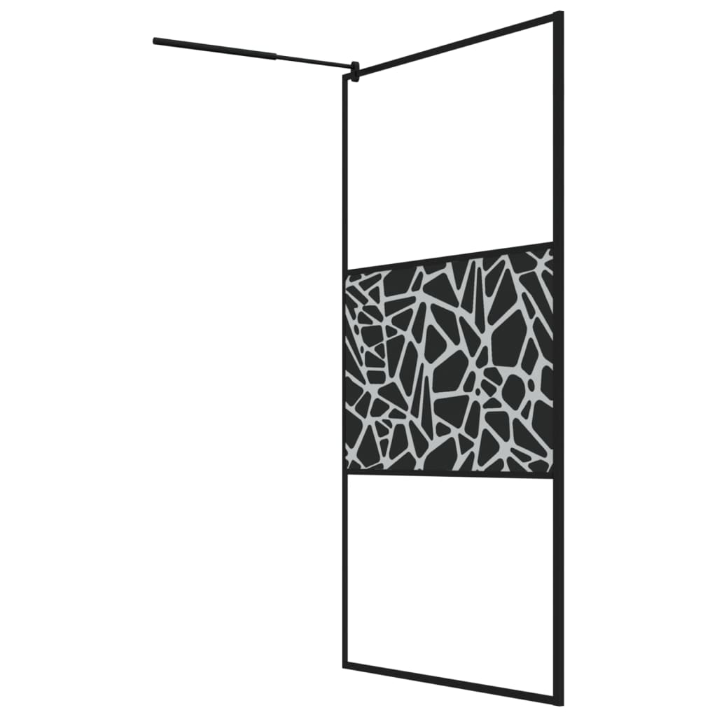 Walk-in Shower Wall with Shelf Black 115x195 cm ESG Glass&Aluminium