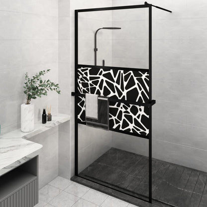 Walk-in Shower Wall with Shelf Black 115x195 cm ESG Glass&Aluminium