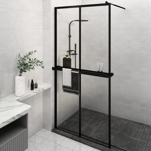 Walk-in Shower Wall with Shelf Black 118x190 cm ESG Glass&Aluminium