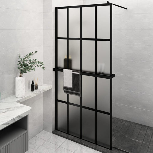 Walk-in Shower Wall with Shelf Black 118x190 cm ESG Glass&Aluminium