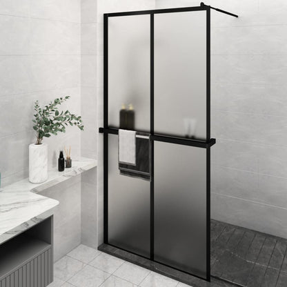 Walk-in Shower Wall with Shelf Black 118x190 cm ESG Glass&Aluminium