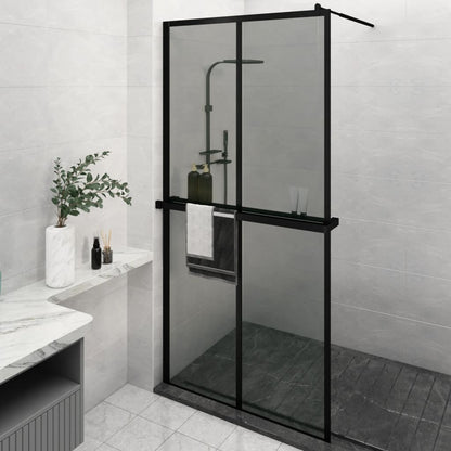 Walk-in Shower Wall with Shelf Black 118x190 cm ESG Glass&Aluminium