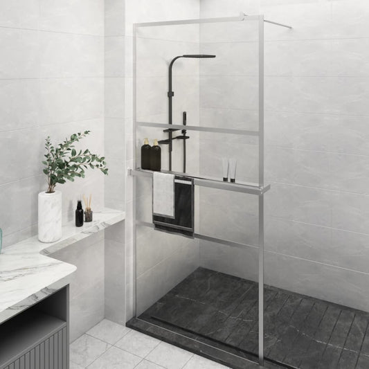 Walk-in Shower Wall with Shelf Chrome 90x195 cm ESG Glass&Aluminium