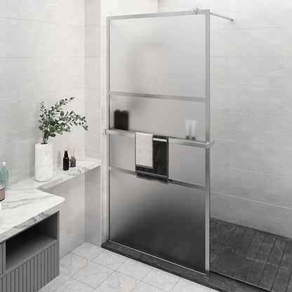 Walk-in Shower Wall with Shelf Chrome 115x195 cm ESG Glass&Aluminium