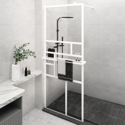 Walk-in Shower Wall with Shelf White 90x195 cm ESG Glass&Aluminium