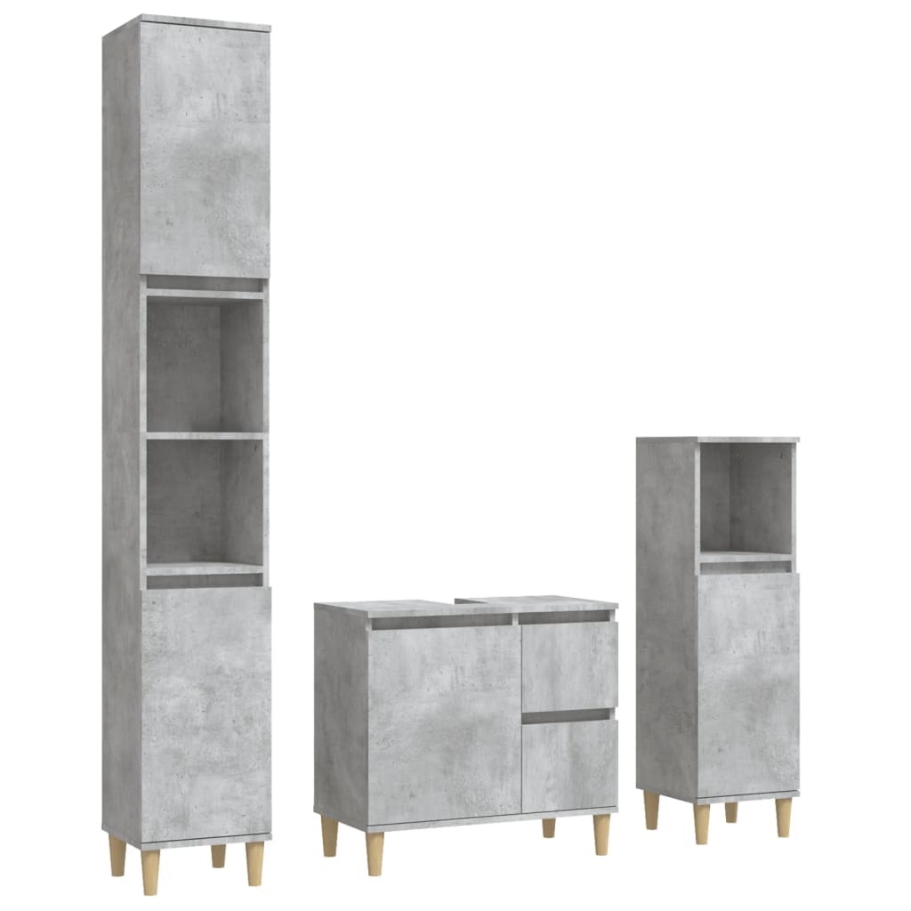 3 Piece Bathroom Cabinet Set Concrete Grey Engineered Wood