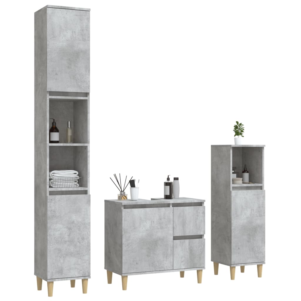 3 Piece Bathroom Cabinet Set Concrete Grey Engineered Wood