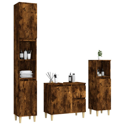 3 Piece Bathroom Cabinet Set Smoked Oak Engineered Wood