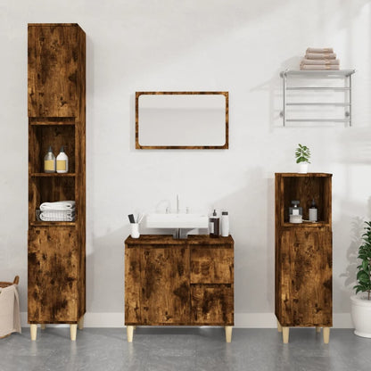 3 Piece Bathroom Cabinet Set Smoked Oak Engineered Wood