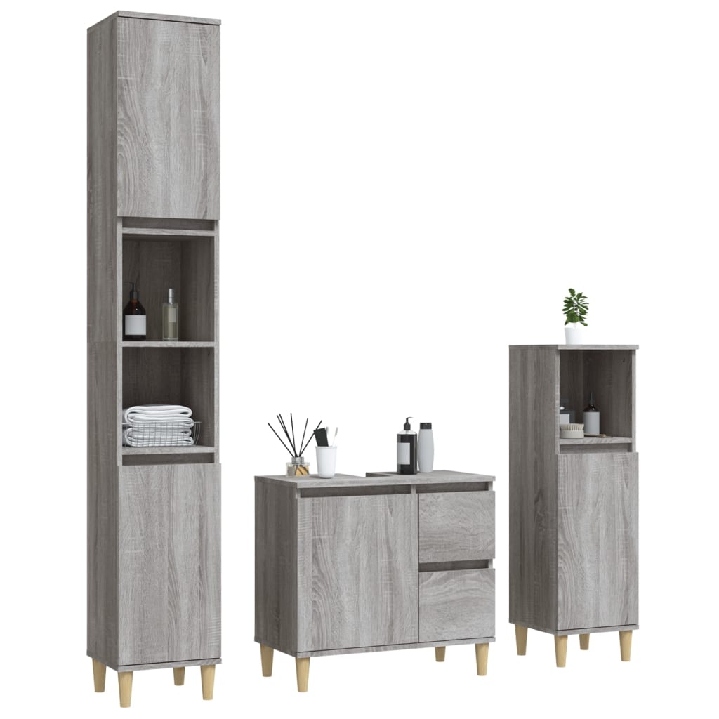 3 Piece Bathroom Cabinet Set Grey Sonoma Engineered Wood