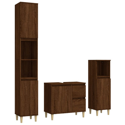 3 Piece Bathroom Cabinet Set Brown Oak Engineered Wood