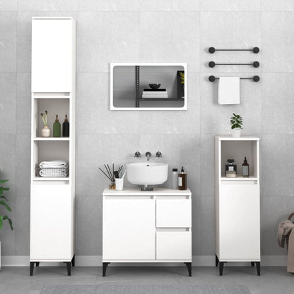 3 Piece Bathroom Cabinet Set White Engineered Wood