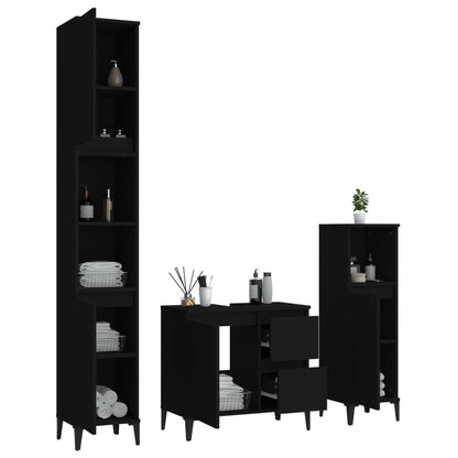 3 Piece Bathroom Cabinet Set Black Engineered Wood