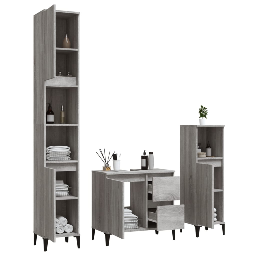 3 Piece Bathroom Cabinet Set Grey Sonoma Engineered Wood