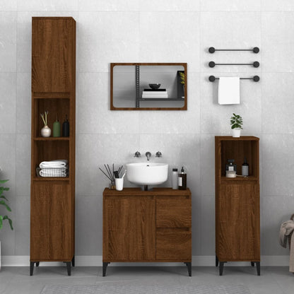 3 Piece Bathroom Cabinet Set Brown Oak Engineered Wood