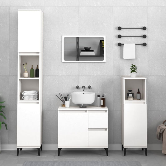 4 Piece Bathroom Furniture Set White Engineered Wood