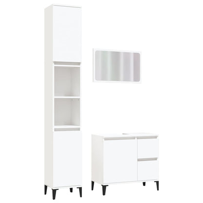 3 Piece Bathroom Furniture Set White Engineered Wood