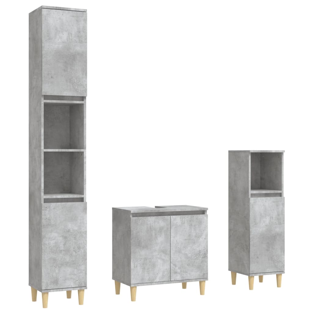 3 Piece Bathroom Furniture Set Concrete Grey Engineered Wood